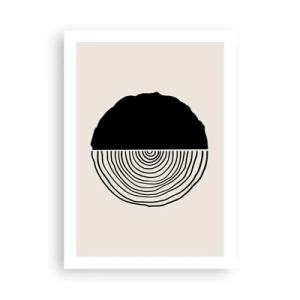Poster - Eine minimalistische Grafik, die einen Querschnitt von Holz darstellt - 50x70cm - Halb und halb - Moderne Wanddekoration für Wohnzimmer und Schlafzimmer ARTTOR