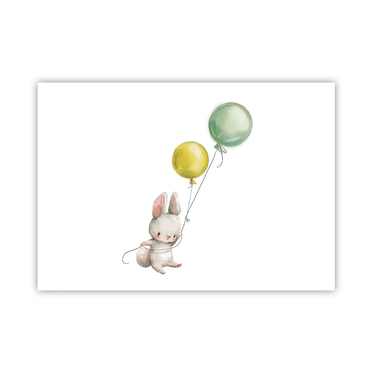 Poster - Ein Kaninchen hält pastellfarbene Luftballons - 100x70cm - Ich werde auch fliegen! - Moderne Wanddekoration für Wohnzimmer und Schlafzimmer ARTTOR