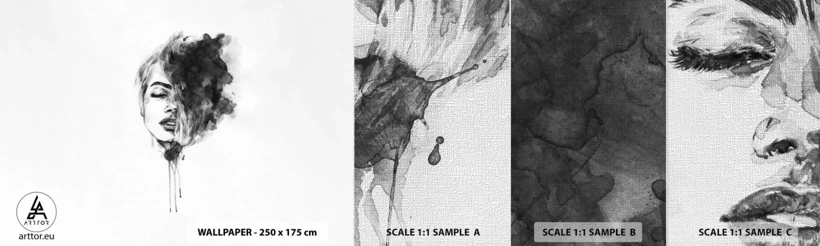 Fototapeten Muster Premium Canvas - Wovon träumt das Mädchen - Porträt einer Frau, Das Gesicht einer Frau, Abstraktion - 100x30 cm