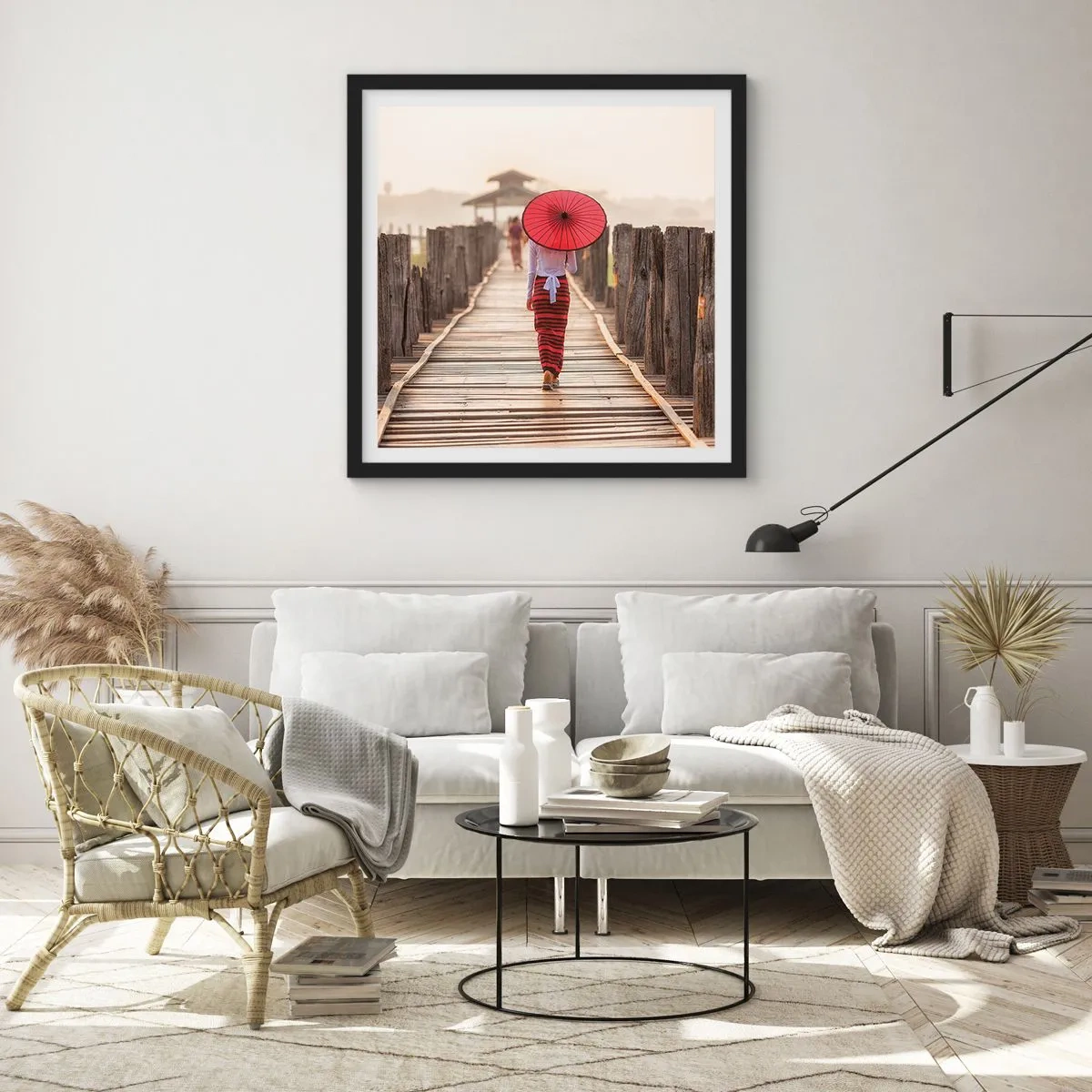 Poster in einem schwarzem Rahmen - Auf der alten Brücke - 30x30 cm