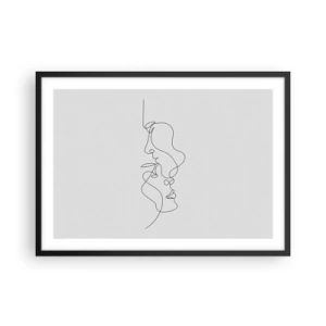 Poster in einem schwarzem Rahmen - Eine minimalistische Zeichnung von zwei Gesichtern in einer Linie. - 70x50cm - Die Hitze bitterer Begierden - Moderne Wanddekoration für Wohnzimmer und Schlafzimmer ARTTOR