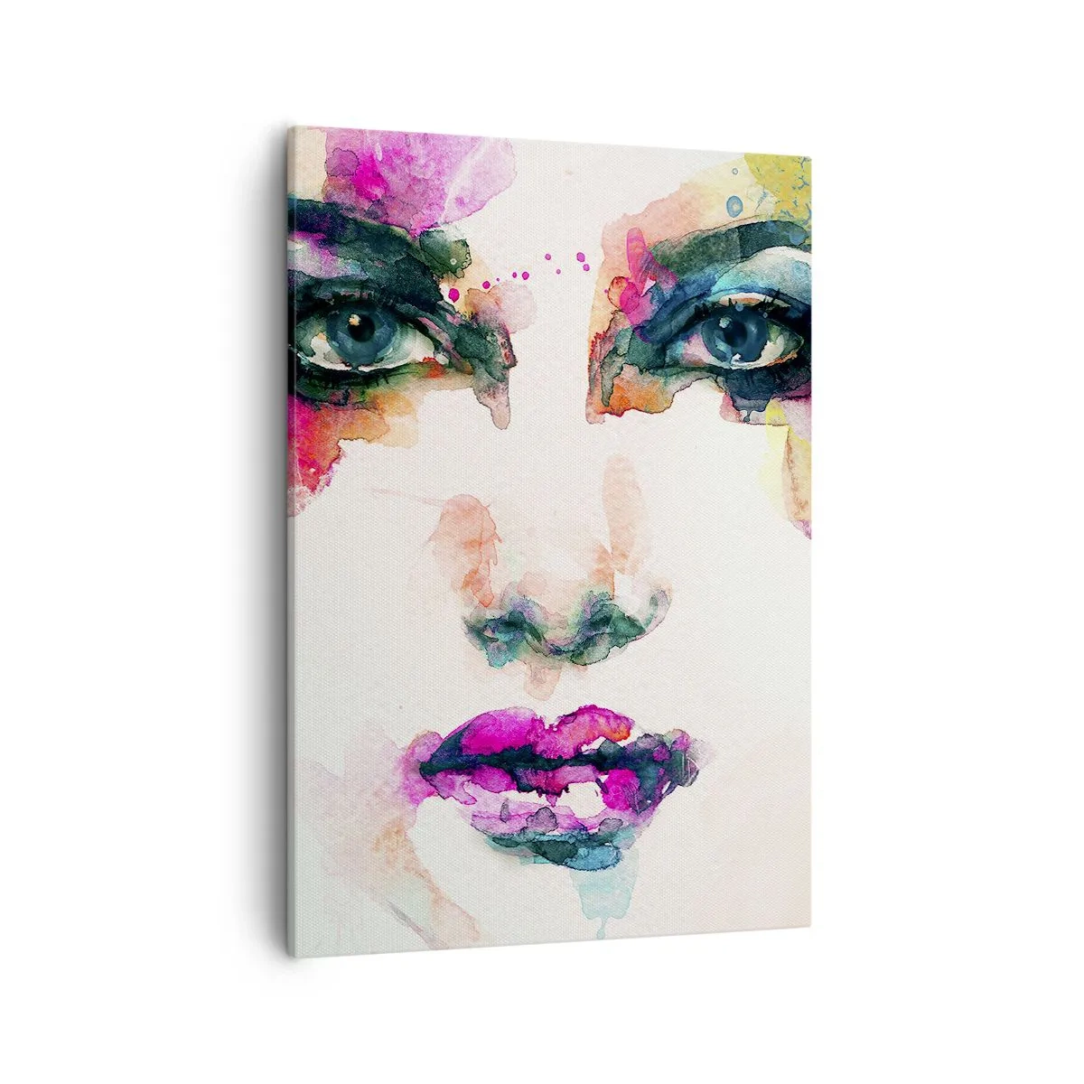 Bild auf Leinwand - Leinwandbild - Abstraktes Frauenporträt in intensiven Farben - 50x70cm - Ein mit einem Regenbogen gemaltes Porträt - Moderne Wanddekoration für Wohnzimmer und Schlafzimmer ARTTOR