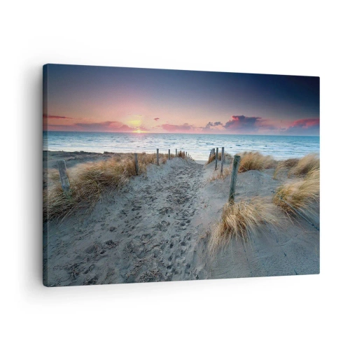 Bild auf Leinwand - Leinwandbild - Weg zum Strand bei Sonnenuntergang - 70x50cm - Du hast einen Regenbogen aus strahlendem Licht verschüttet ... - Moderne Wanddekoration für Wohnzimmer und Schlafzimmer ARTTOR
