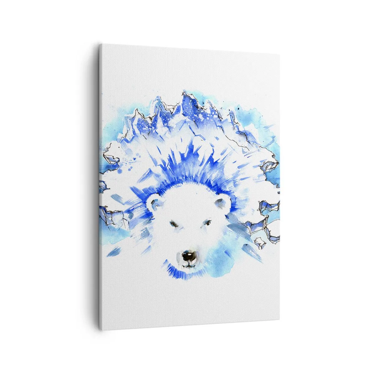 Bild auf Leinwand - Leinwandbild - Künstlerische Aquarellmalerei eines Eisbären mit eisigem Motiv - 50x70cm - Der König der Arktis in einer Eiskrone - Moderne Wanddekoration für Wohnzimmer und Schlafzimmer ARTTOR
