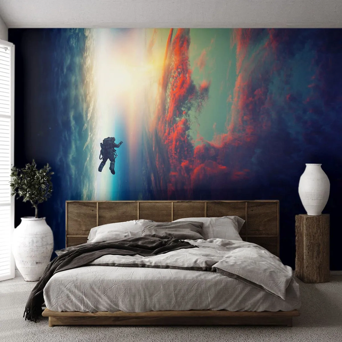 Fototapete Premium Sand - Sich dem Universum stellen - Abstraktion, Astronaut, Kosmos - 400x280 cm