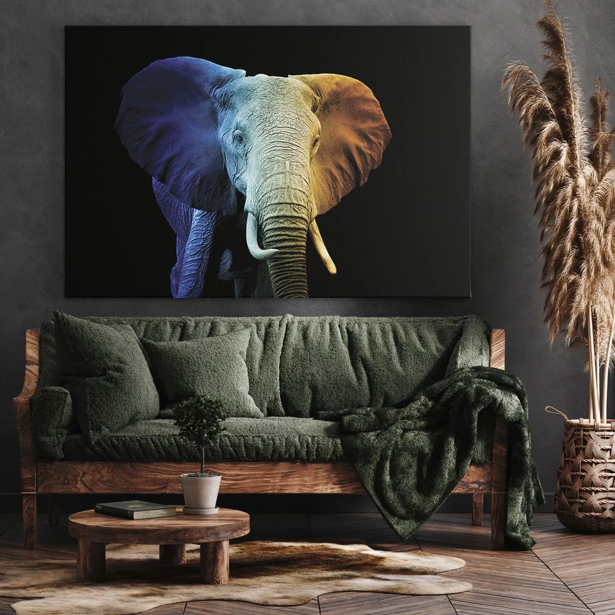 Bild auf Leinwand - Leinwandbild - Elefantenporträt in Regenbogenfarben - 70x50cm - Exzentrisch, kein Verrückter - Moderne Wanddekoration für Wohnzimmer und Schlafzimmer ARTTOR