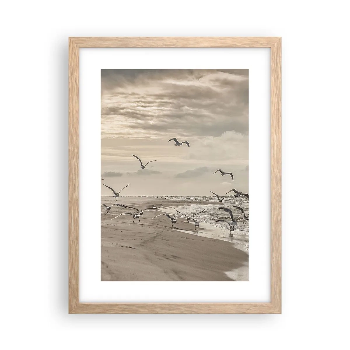 Poster in einem Rahmen aus heller Eiche - Meeresrauschen, Vogelgesang - 30x40 cm