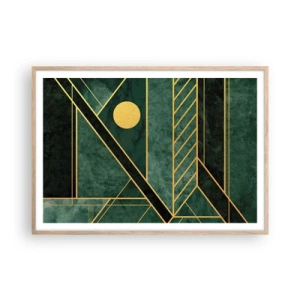 Poster in einem Rahmen aus heller Eiche - Dynamik von Gold und Azurblau - 100x70 cm