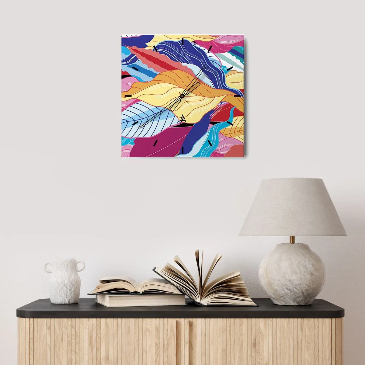 Wanduhr - Glasuhr - Buntes Durcheinander - 40x40 cm