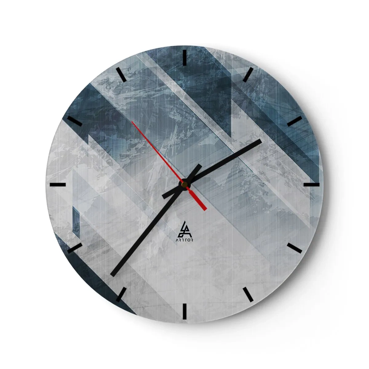 Wanduhr - Glasuhr - Geometrische Streifen in Grau- und Marineblautönen erzeugen Tiefe - 30x30cm - Räumliche Komposition - graue Bewegung - Moderne Wanddekoration für Wohnzimmer, Küche und Schlafzimmer ARTTOR