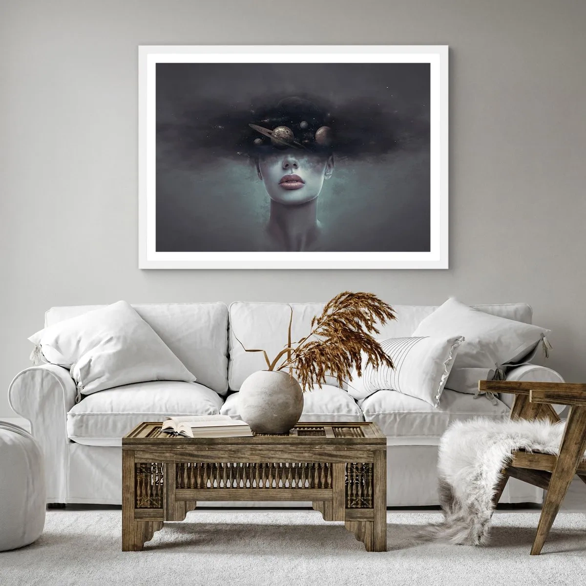 Poster in einem weißen Rahmen - Und die Planeten spielen verrückt ... - 60x60 cm