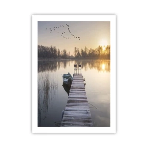 Poster - Lakeside Pier bei Sonnenaufgang - 50x70cm - Ich komme nach einiger Zeit zurück - Moderne Wanddekoration für Wohnzimmer und Schlafzimmer ARTTOR
