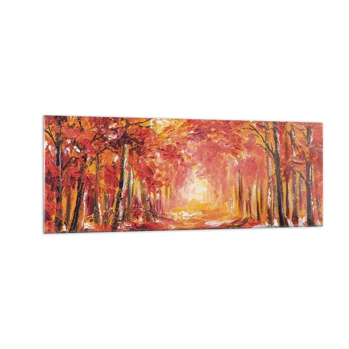 Glasbild - Bild auf glas - Herbstwald in Kupfer- und Goldtönen - 140x50cm - Kupferwald - Moderne Wanddekoration für Wohnzimmer und Schlafzimmer ARTTOR