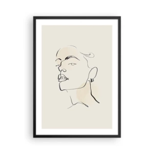 Poster in einem schwarzem Rahmen - Minimalistisches Frauenporträt im Line-Art-Stil - 50x70cm - Ein stolzer Blick - Moderne Wanddekoration für Wohnzimmer und Schlafzimmer ARTTOR