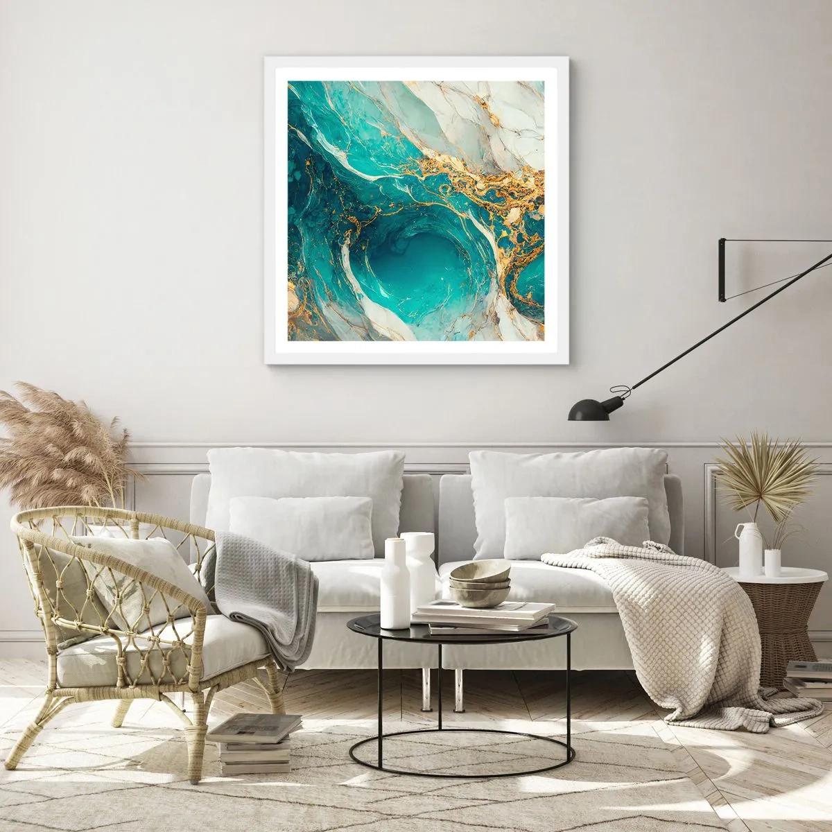 Poster in einem weißen Rahmen - Komposition mit Goldadern - 40x40 cm