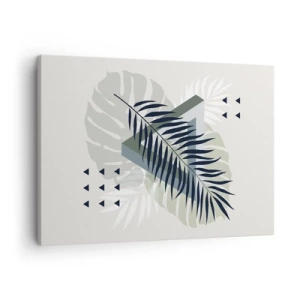 Bild auf Leinwand - Leinwandbild - Geometrische Komposition mit tropischen Blättern in Grüntönen - 70x50cm - Natur und Geometrie – zwei Ordnungen? - Moderne Wanddekoration für Wohnzimmer und Schlafzimmer ARTTOR