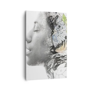 Bild auf Leinwand - Leinwandbild - Profil einer Frau in einer künstlerischen Collage aus Natur und Schwärze - 80x120cm - Eingebettet in der Natur - Moderne Wanddekoration für Wohnzimmer und Schlafzimmer ARTTOR