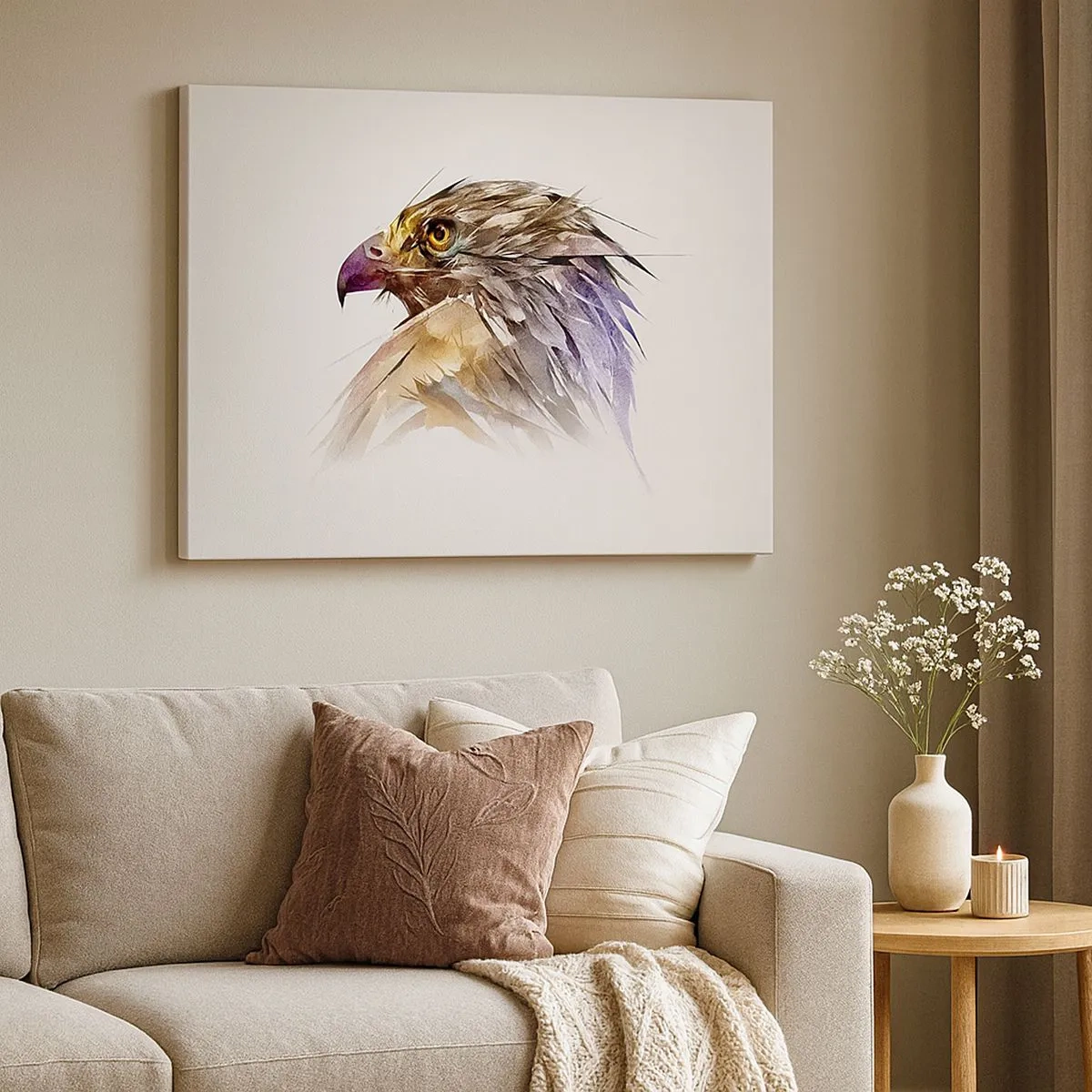 Bild auf Leinwand - Leinwandbild - Künstlerisches Porträt eines Adlers in Pastelltönen - 70x50cm - Porträt eines Kriegers - Moderne Wanddekoration für Wohnzimmer und Schlafzimmer ARTTOR