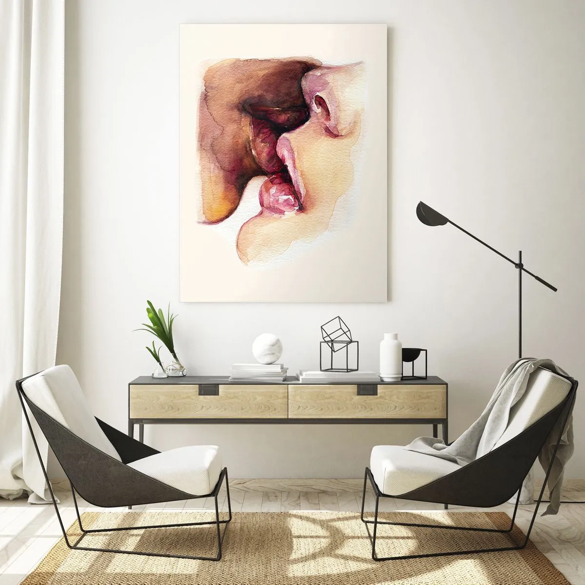 Glasbild - Bild auf glas - Ein Aquarell einer Nahaufnahme eines Gesichts - 70x100cm - Wie Tag und Nacht, Erde und Himmel - Moderne Wanddekoration für Wohnzimmer und Schlafzimmer ARTTOR