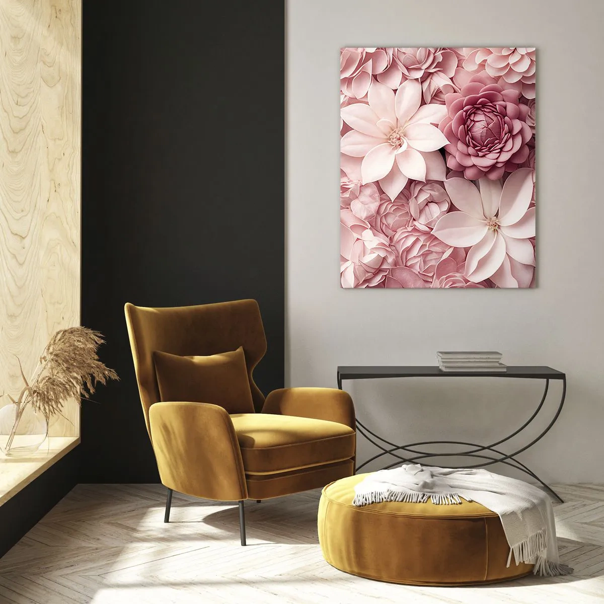 Glasbild - Bild auf glas - Blumen in Rosa- und Weißtönen in künstlerischer Umsetzung - 70x100cm - In rosa Blütenblättern - Moderne Wanddekoration für Wohnzimmer und Schlafzimmer ARTTOR