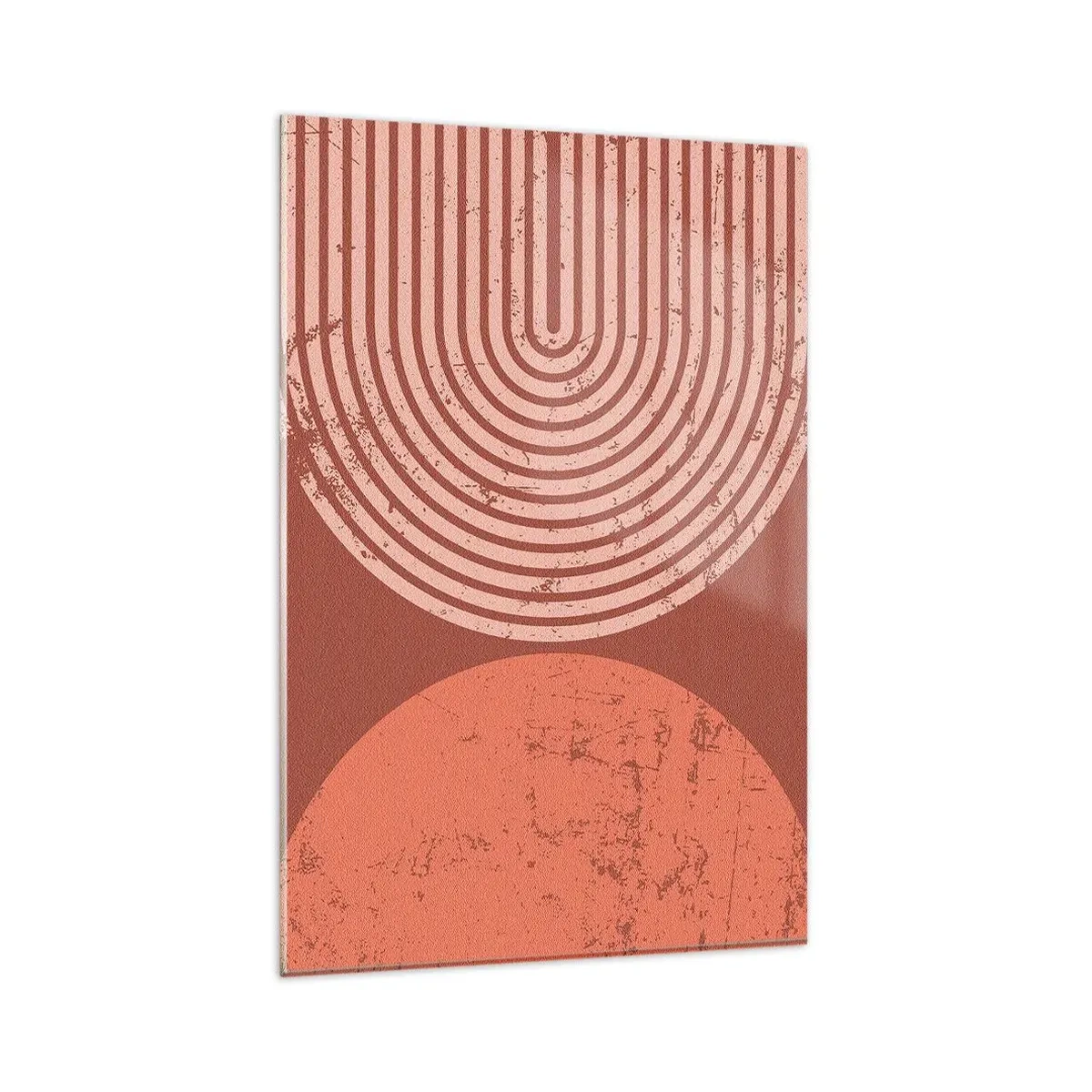 Glasbild - Bild auf glas - Geometrische Muster in Terrakotta-Tönen auf Vintage-Hintergrund - 80x120cm - Enge Beziehung - Moderne Wanddekoration für Wohnzimmer und Schlafzimmer ARTTOR