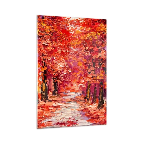 Glasbild - Bild auf glas - Eine malerische Gasse in herbstlichen Farben im impressionistischen Stil - 80x120cm - Herbstlicher Eindruck - Moderne Wanddekoration für Wohnzimmer und Schlafzimmer ARTTOR