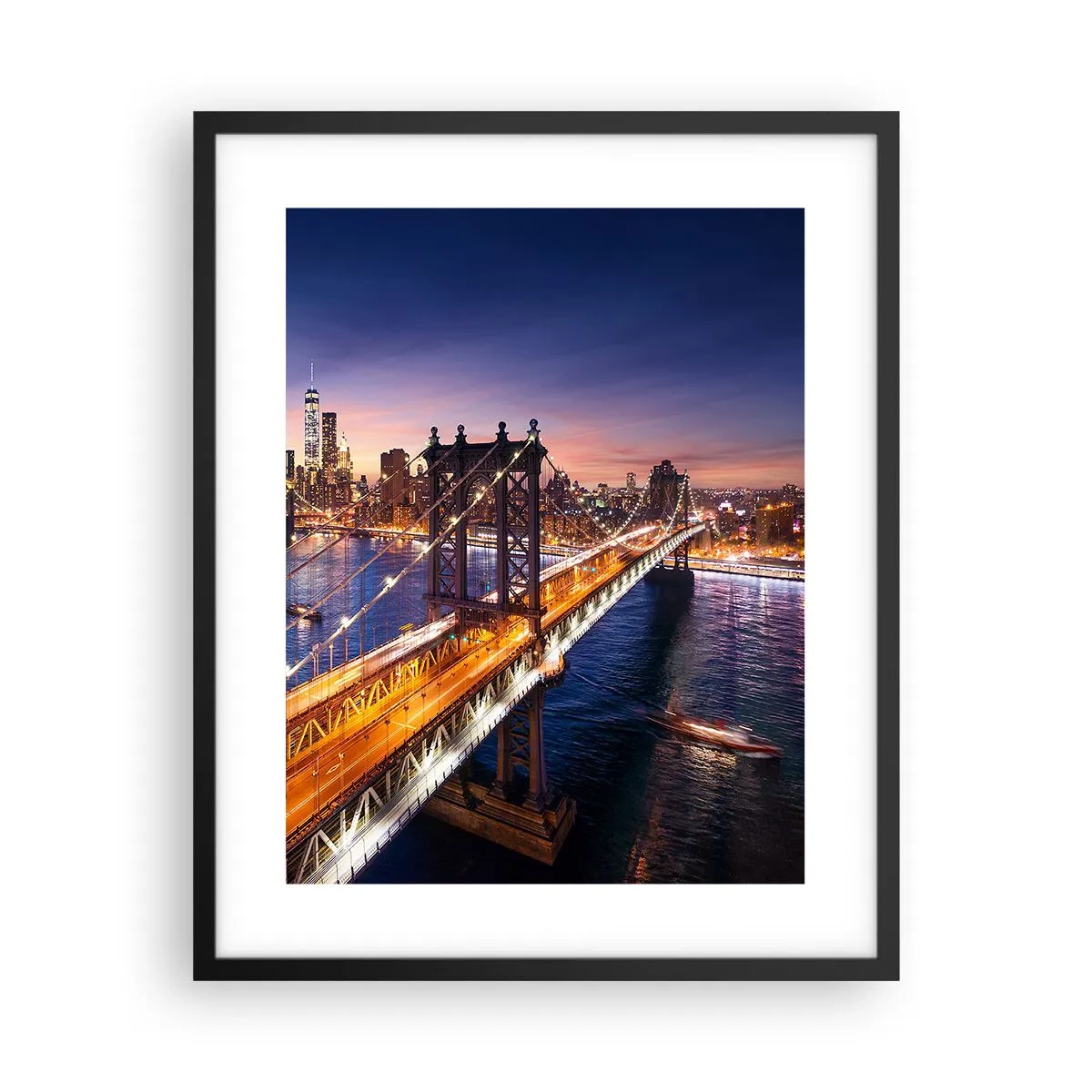 Poster in einem schwarzem Rahmen - Eine leuchtende Brücke zum Herzen der Stadt - 40x50 cm