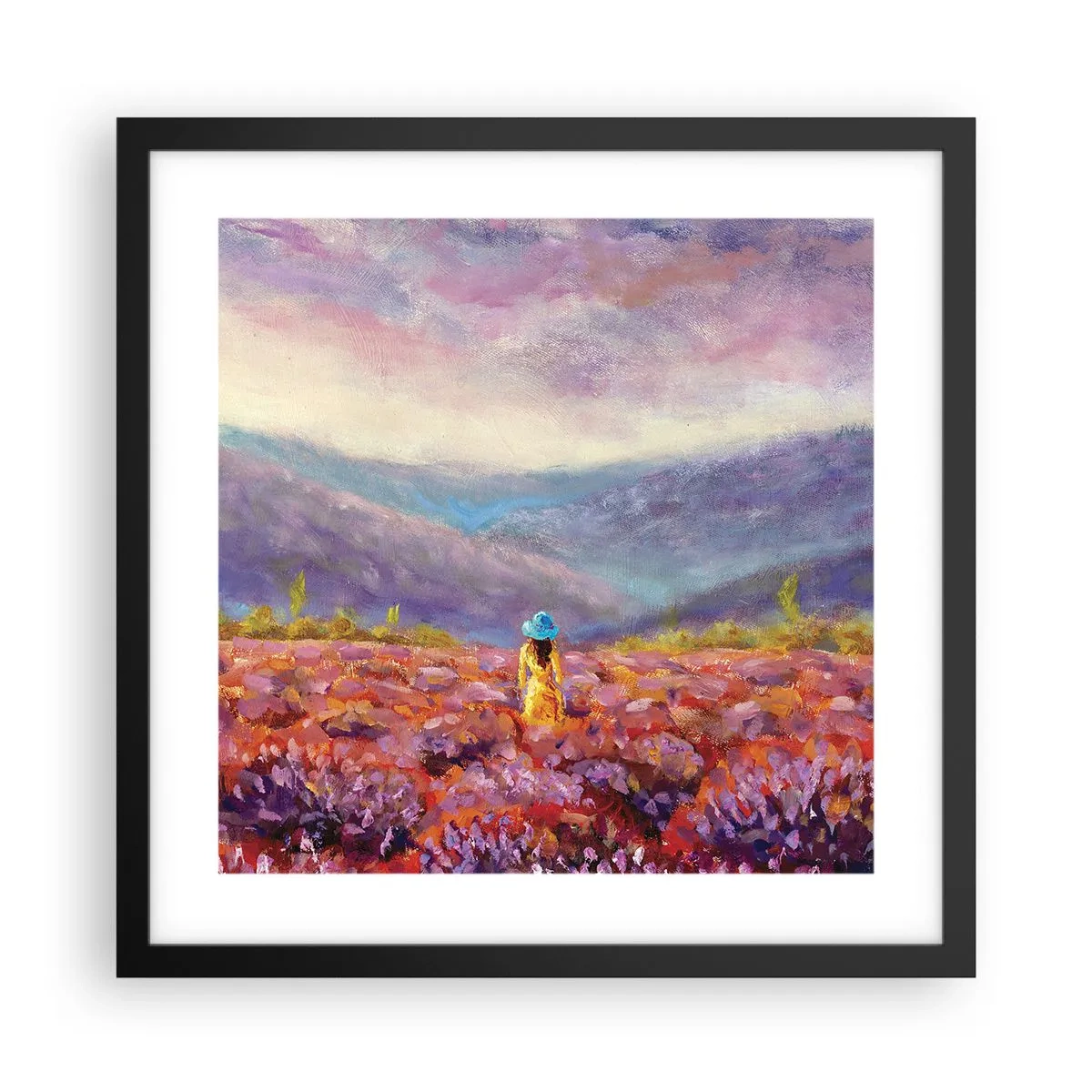 Poster in einem schwarzem Rahmen - In einer Lavendelwelt - 40x40 cm