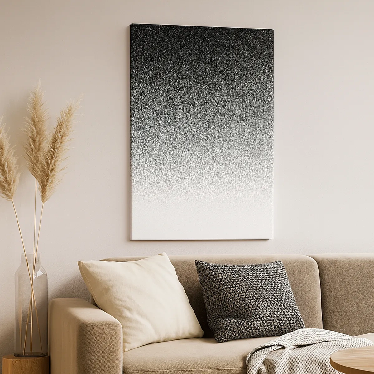 Bild auf Leinwand - Leinwandbild - Minimalistischer Schwarz-Weiß-Farbverlauf im Punkt - 50x70cm - Dem Licht entgegen - Moderne Wanddekoration für Wohnzimmer und Schlafzimmer ARTTOR