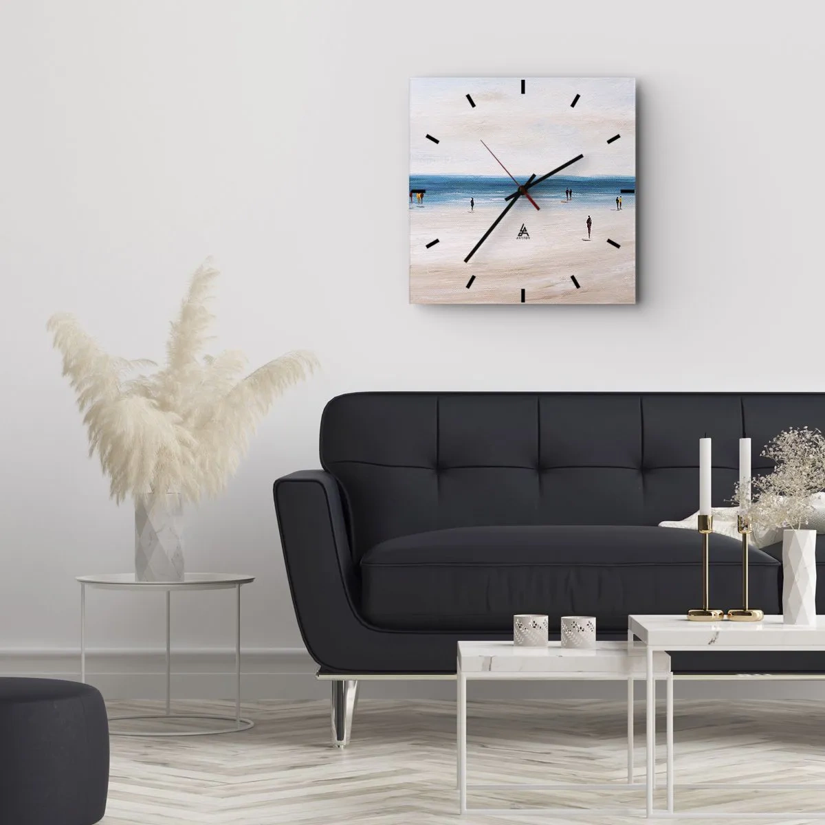 Wanduhr - Glasuhr - Ein Strand mit Menschen vor der Kulisse eines ruhigen Meeres - 30x30cm - Natürliches Bedürfnis - Moderne Wanddekoration für Wohnzimmer und Schlafzimmer ARTTOR