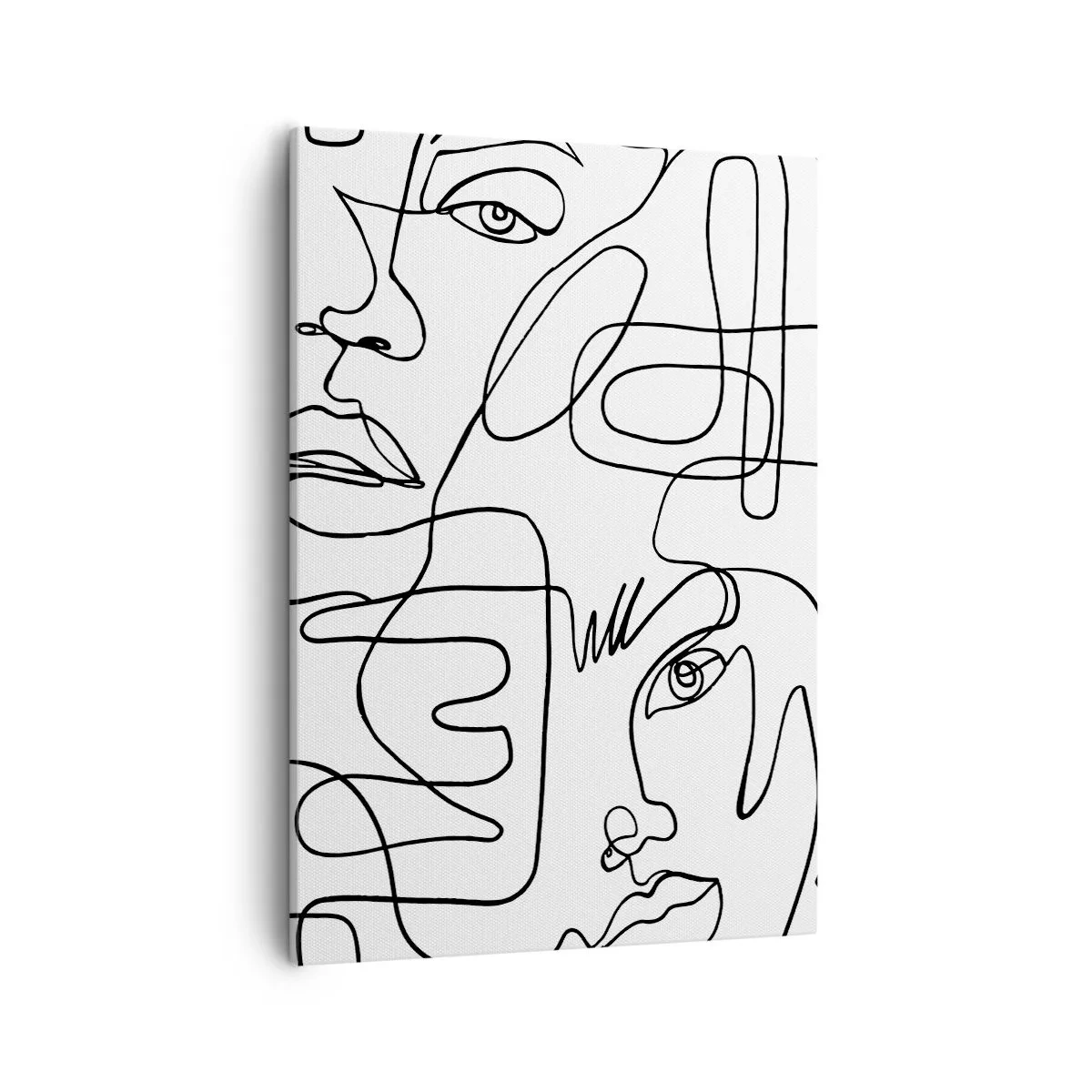 Bild auf Leinwand - Leinwandbild - Eine minimalistische Zeichnung eines Gesichts mit Linien auf hellem Hintergrund. - 50x70cm - In verworrenen Gefühlen - Moderne Wanddekoration für Wohnzimmer und Schlafzimmer ARTTOR