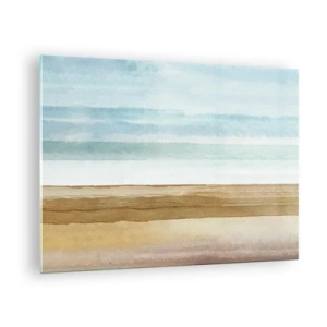 Glasbild - Bild auf glas - Ein minimalistischer Strand im pastellfarbenen Aquarellstil - 70x50cm - Trost - Moderne Wanddekoration für Wohnzimmer und Schlafzimmer ARTTOR