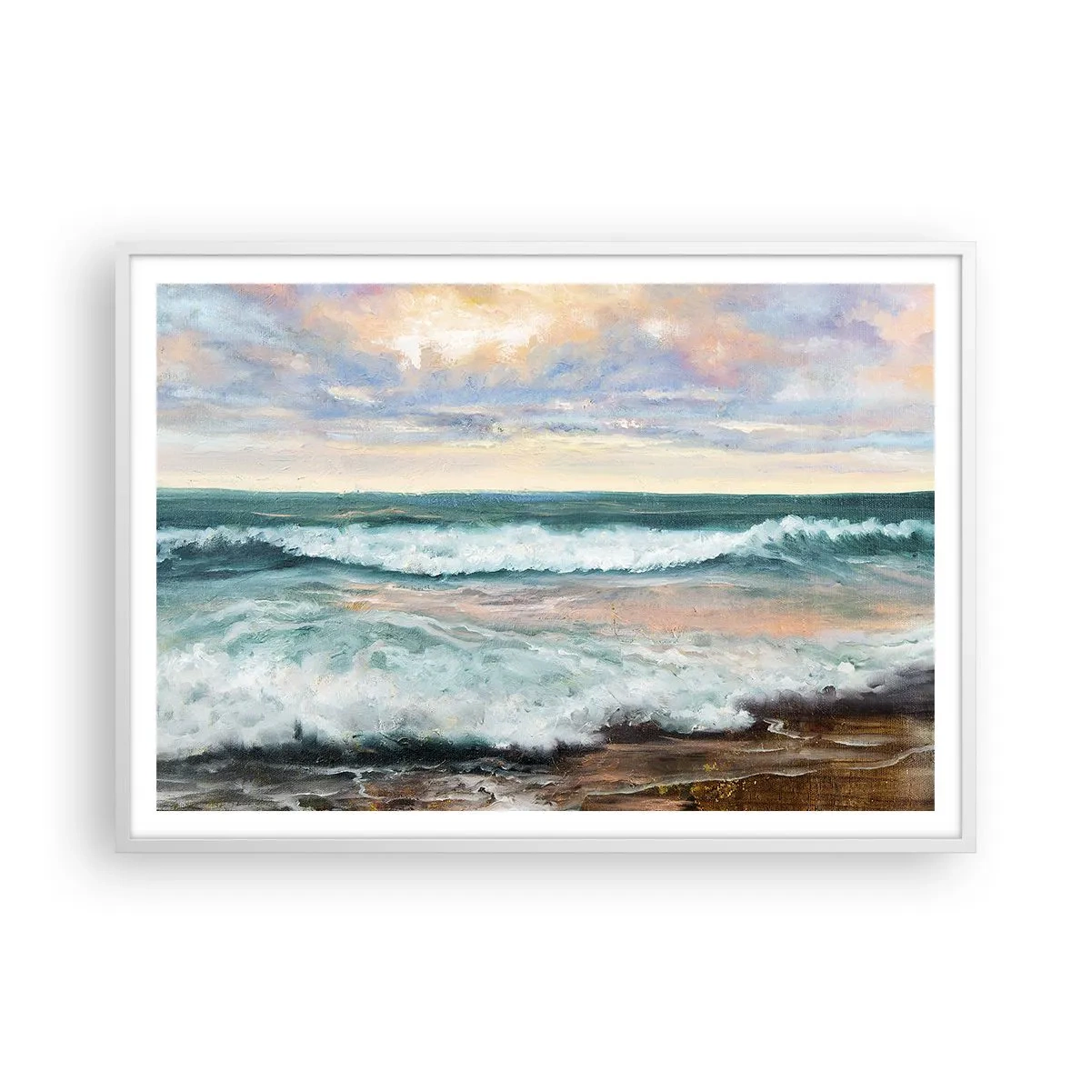 Poster in einem weißen Rahmen - Hier werden Sie Ihre Seele baumeln lassen - 100x70 cm