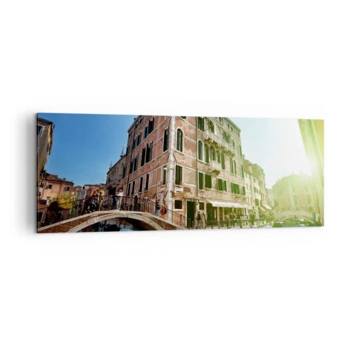 Bild auf Leinwand - Leinwandbild - Venedig-Brücke und Kanal mit historischer Architektur - 140x50cm - Venedig - Amore Mio - Moderne Wanddekoration für Wohnzimmer und Schlafzimmer ARTTOR