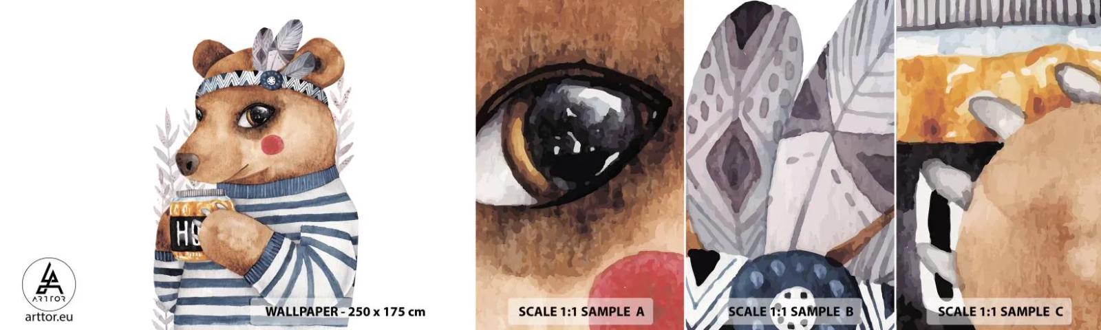 Fototapetenmuster Standard Eco - Süße Bärin - Abstraktion, Für Kinder, Tragen - 100x30 cm