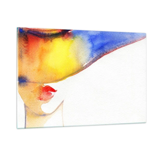 Glasbild - Bild auf glas - Porträt einer Frau in farbenfroher Aquarell-Abstraktion - 120x80cm - Bildnis einer Dame - Moderne Wanddekoration für Wohnzimmer und Schlafzimmer ARTTOR