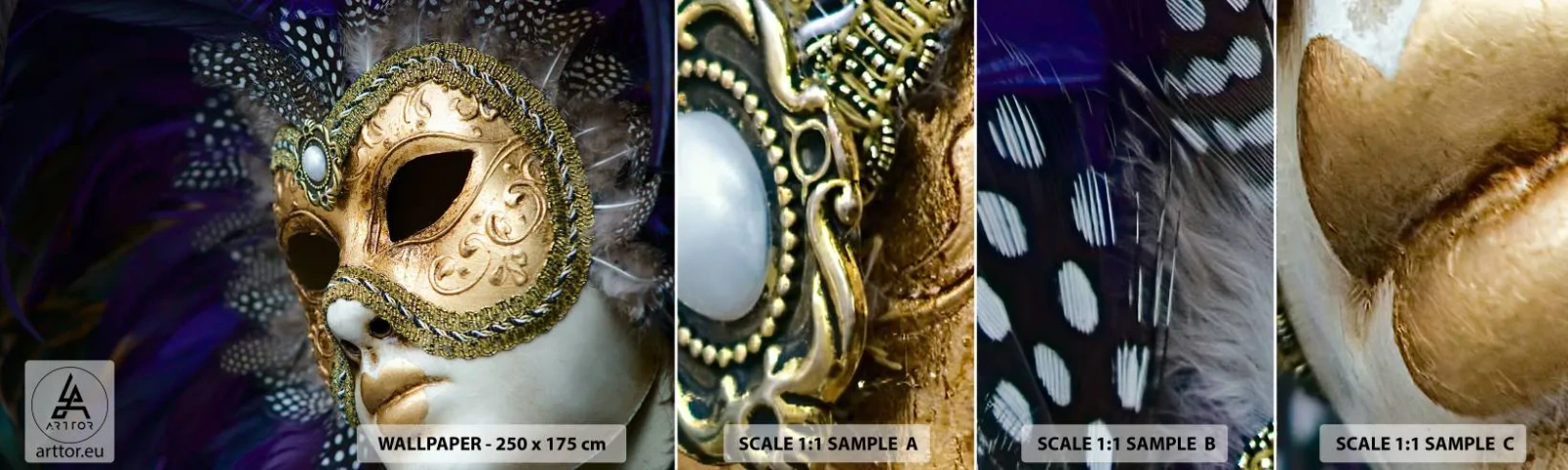 Fototapetenmuster Standard Eco - Venezianisches Porträt in Gold - Haube, Stück, Venedig - 100x30 cm