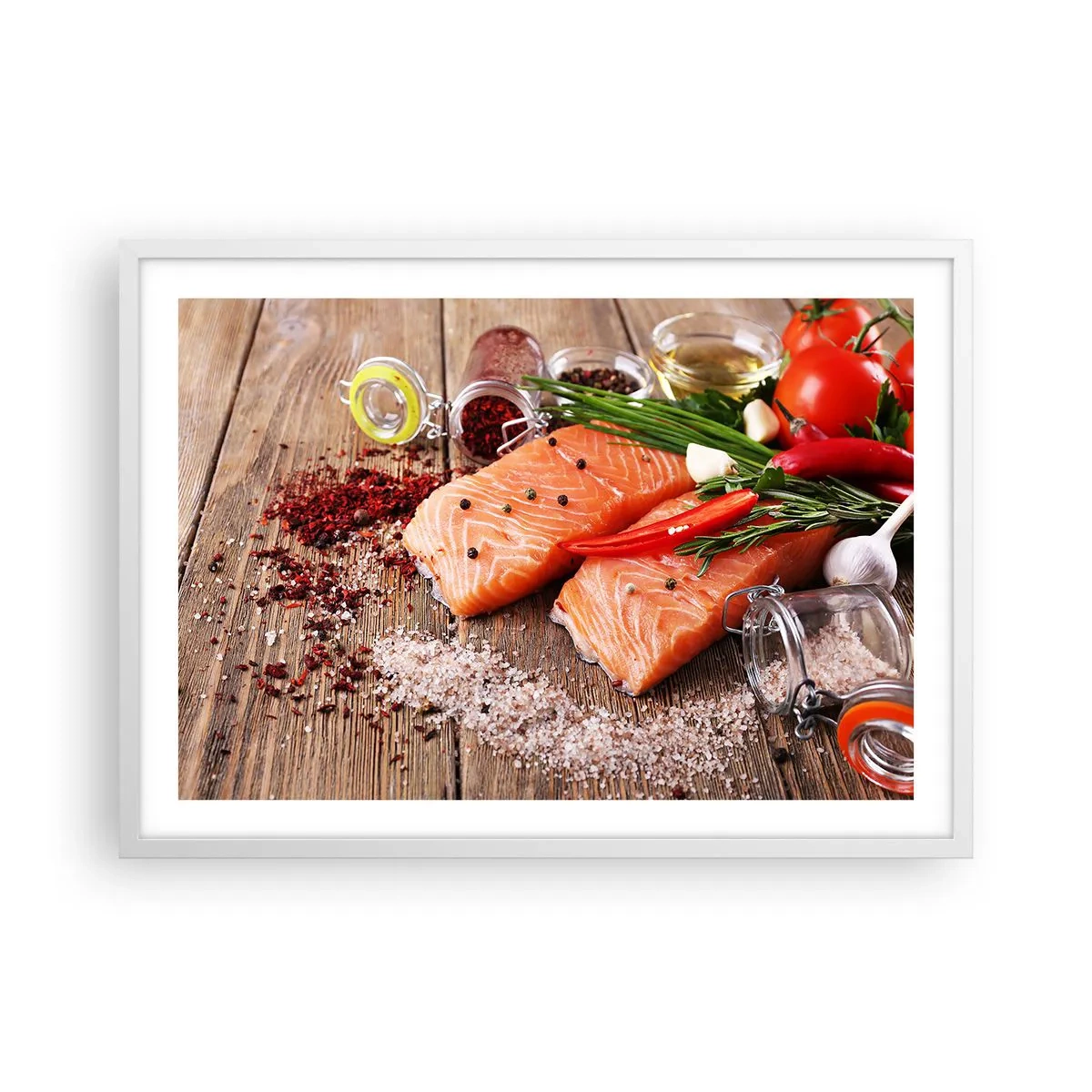 Poster in einem weißen Rahmen - Norwegisches Abenteuer in der Küche - 70x50 cm