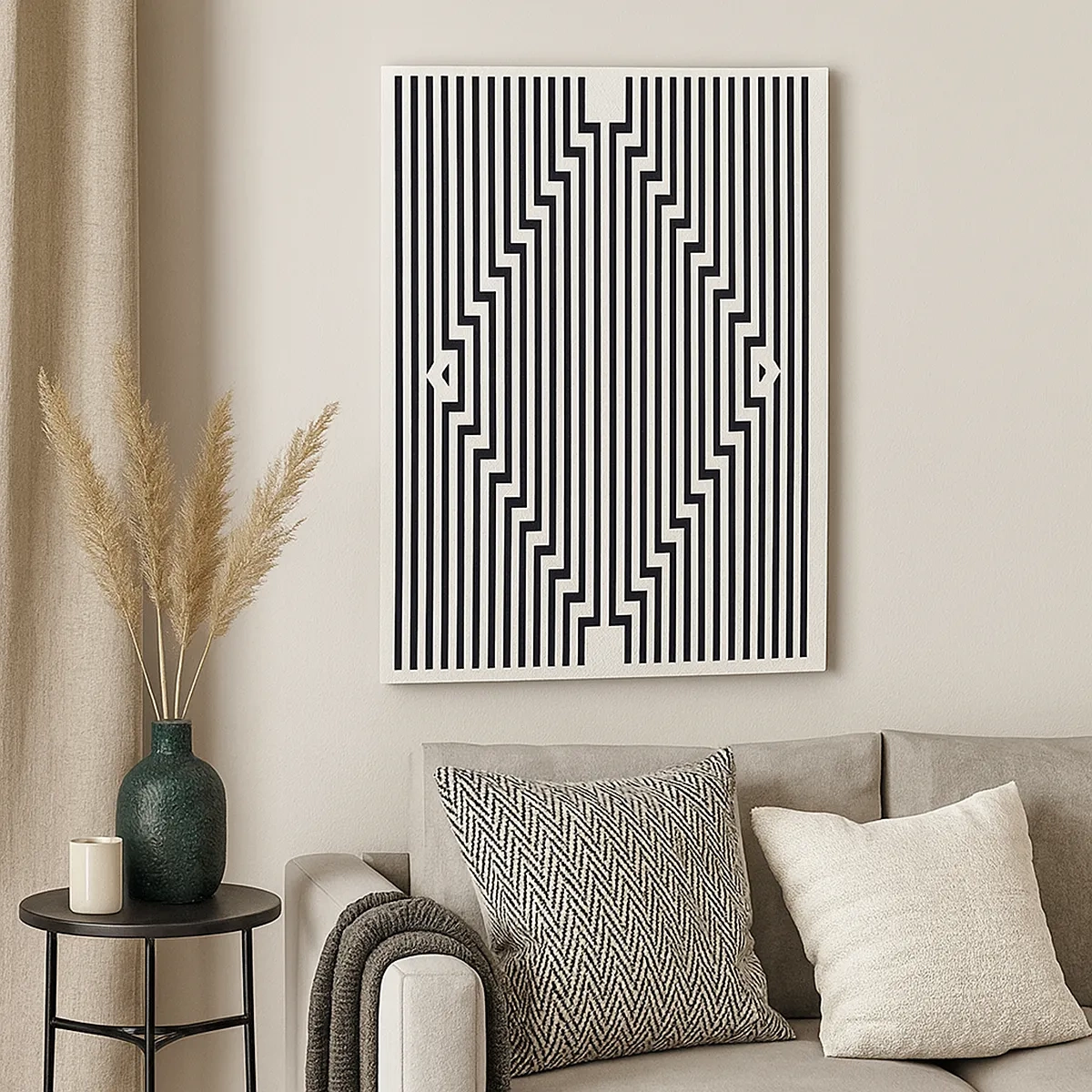 Bild auf Leinwand - Leinwandbild - Schwarze und weiße Linien erzeugen einen geometrischen Illusionseffekt - 50x70cm - Geometrische Illusion - Moderne Wanddekoration für Wohnzimmer und Schlafzimmer ARTTOR