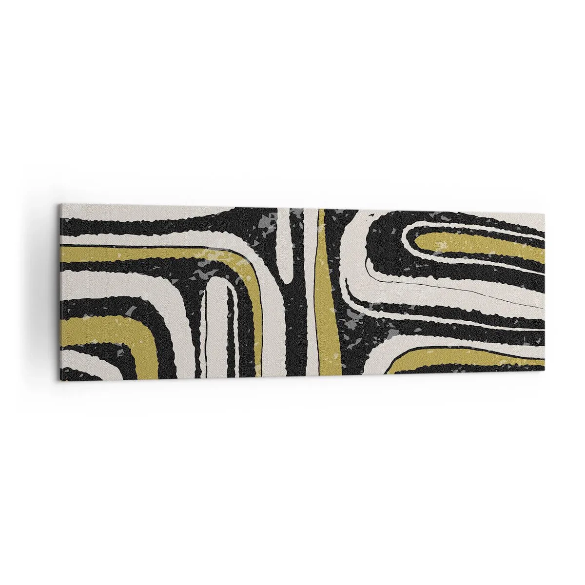 Bild auf Leinwand - Leinwandbild - Abstraktes Muster in Schwarz, Weiß und Gold - 160x50cm - Komposition: Straßen und Gassen - Moderne Wanddekoration für Wohnzimmer und Schlafzimmer ARTTOR