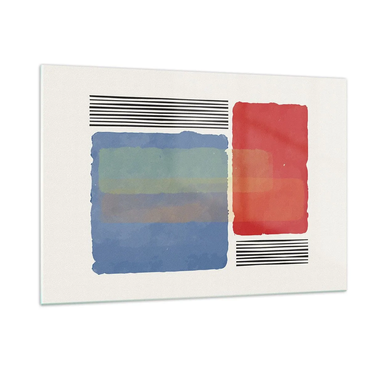 Glasbild - Bild auf glas - Geometrische Komposition mit roten und blauen Rechtecken - 120x80cm - Der Geist und der Buchstabe der Geometrie - Moderne Wanddekoration für Wohnzimmer und Schlafzimmer ARTTOR