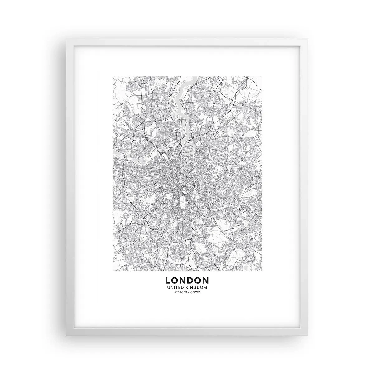 Poster in einem weißen Rahmen - Karte des Labyrinths von London - 40x50 cm