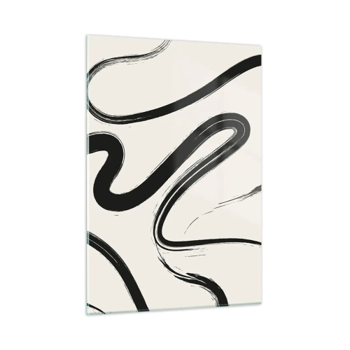 Glasbild - Bild auf glas - Dynamische schwarze Linien auf hellem Hintergrund im abstrakten Stil. - 50x70cm - Schwarz-Weiß-Laune - Moderne Wanddekoration für Wohnzimmer und Schlafzimmer ARTTOR