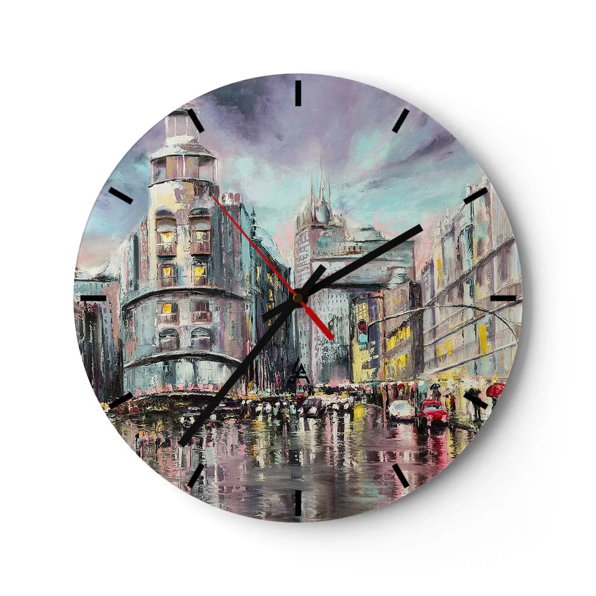 Wanduhr - Glasuhr - Stadtstraße bei Nacht im Regen mit Lichtreflexionen - 30x30cm - Es wird ein gelungener Abend - Moderne Wanddekoration für Wohnzimmer, Küche und Schlafzimmer ARTTOR
