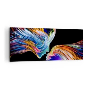 Bild auf Leinwand - Leinwandbild - Bunte Silhouetten von Gesichtern in dynamischen Strömen auf schwarzem Hintergrund - 120x50cm - Eine Verschmelzung von Energie und Licht - Moderne Wanddekoration für Wohnzimmer und Schlafzimmer ARTTOR