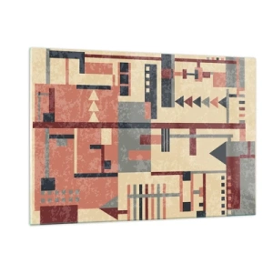 Glasbild - Bild auf glas - Abstraktes geometrisches Muster in Beige- und Rottönen - 120x80cm - Eine Kombination aus Vertikalen und Ebenen - Moderne Wanddekoration für Wohnzimmer und Schlafzimmer ARTTOR