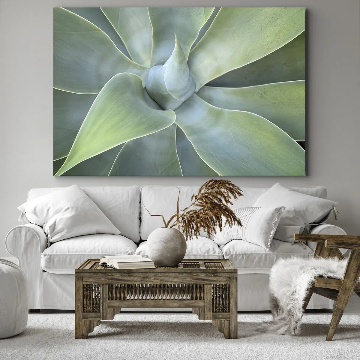 Bild auf Leinwand - Leinwandbild - Dezente Agavenblätter in Grüntönen - 70x50cm - Geburt des Grüns - Moderne Wanddekoration für Wohnzimmer und Schlafzimmer ARTTOR