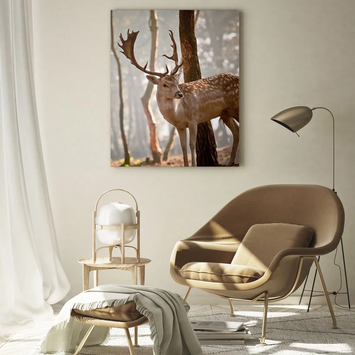 Glasbild - Bild auf glas - Ein Reh im Wald, umgeben von Morgennebel - 50x70cm - Das Licht der Jugend - Moderne Wanddekoration für Wohnzimmer und Schlafzimmer ARTTOR