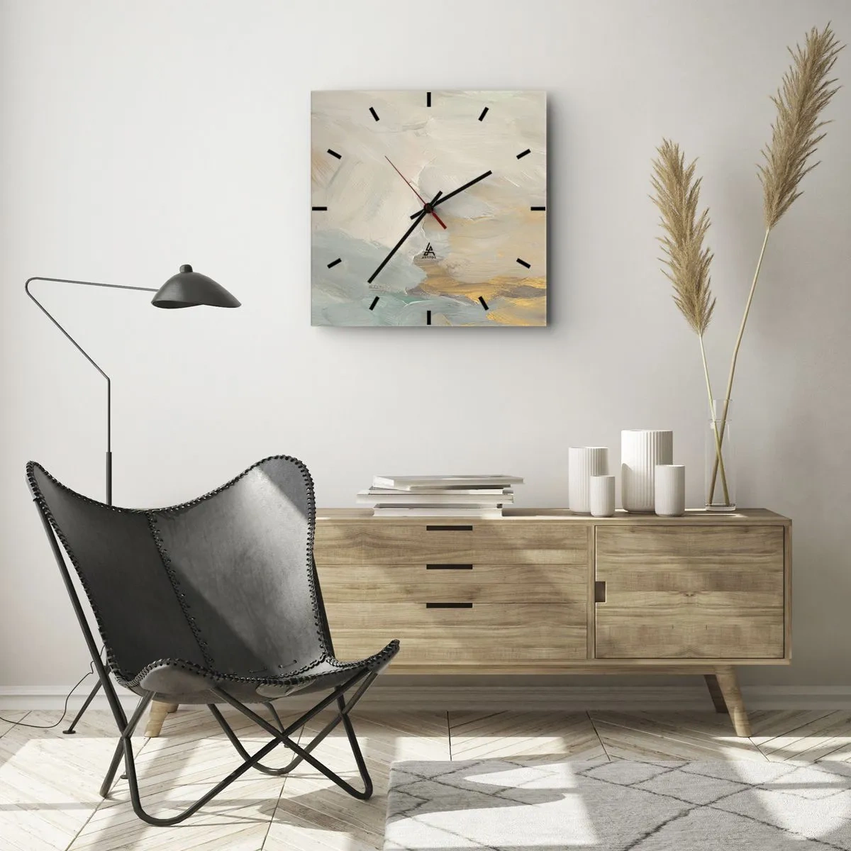 Wanduhr - Glasuhr - Abstraktion – das Land der Sanftheit - 40x40 cm
