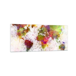 Glasbild - Bild auf glas - Eine farbenfrohe Weltkarte im abstrakten Stil - 120x50cm - Irgendwie ist es gleich geworden - Moderne Wanddekoration für Wohnzimmer und Schlafzimmer ARTTOR